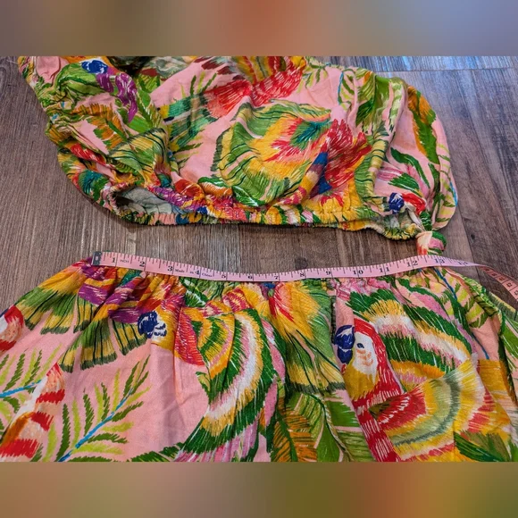Farm Rio Macaw Leaves Cutout Waist Linen Blend Mini Dress Size M - Picture 11 of 14